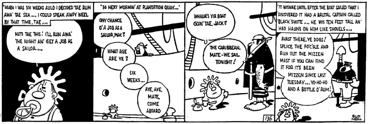 Strip of Lobey Dosser as a child of six weeks old running off to sea.